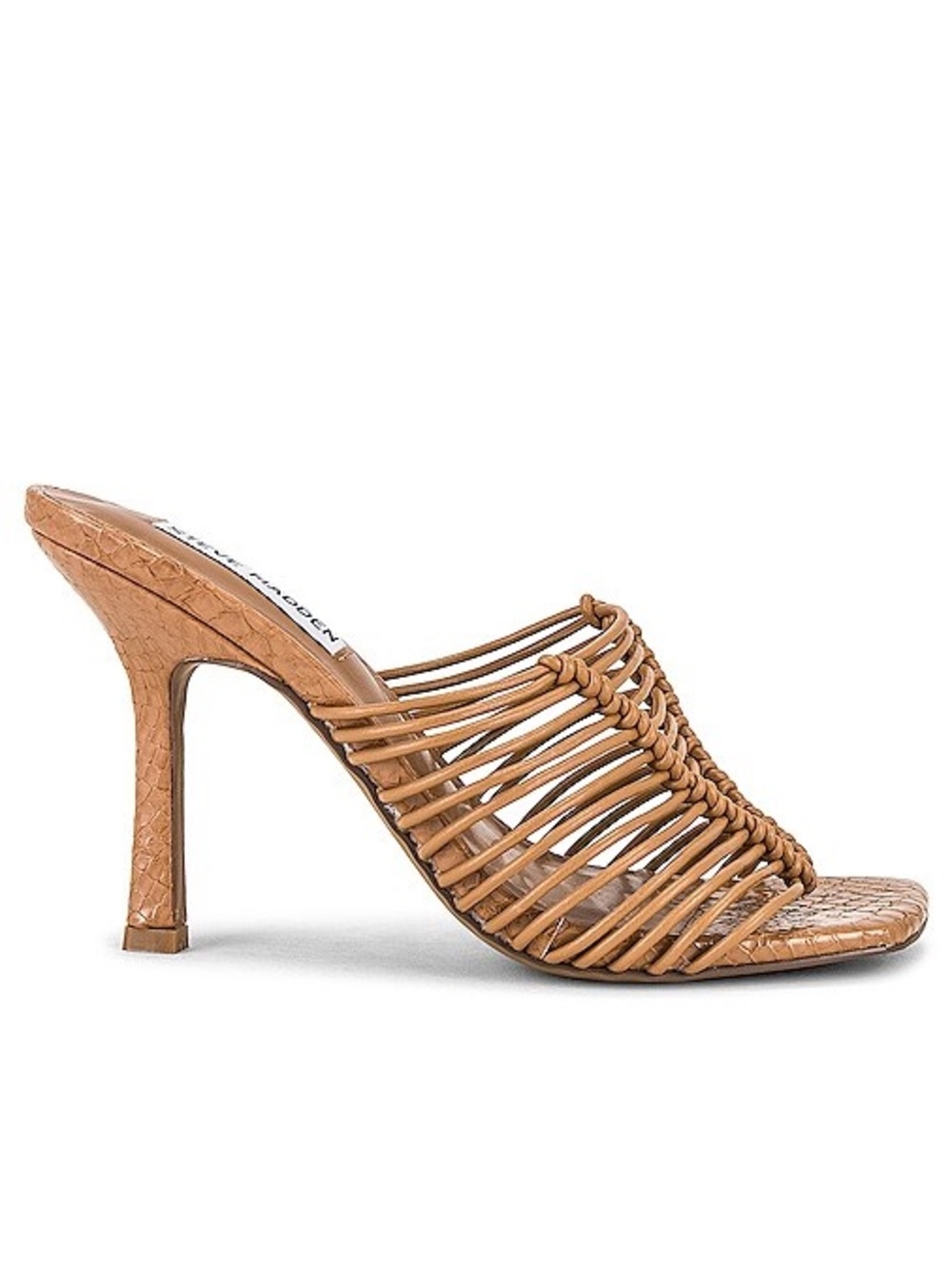 Steve Madden Bonds Tan Woven Strap High Heel Mule